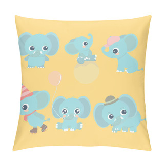 Personality  Cute Cartoon Baby Elephant Set. Adorable Little Elephants, Greeting Cards Design Elements. Pillow Covers