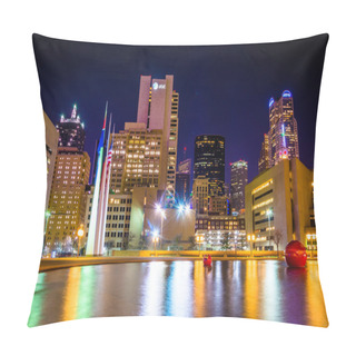 Personality  The Dallas Skyline And The Reflecting Pool At City Hall At Night Pillow Covers