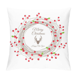 Personality  Berry Christmas Wreath For Happy New Year Card Pillow Covers