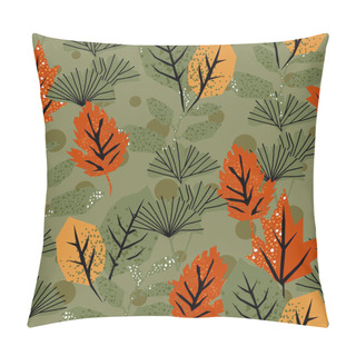 Personality  Ginkgo Green Autumn Leaves Vector Seamless Pattern Pillow Covers