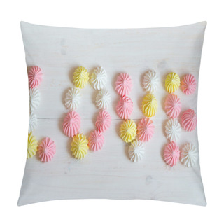 Personality  Inscription Love Meringue Made Of Pastel Colors On A White Woode Pillow Covers
