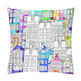 Personality  Seamless Pattern Eith Watercolor Amsterdam Houses Pillow Covers