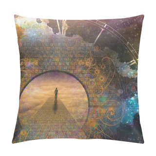 Personality  Man On Path And Doorway With Aged Clock Pillow Covers