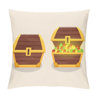 Personality  Set Of Icons With Cartoon Closed And Opened Wooden Pirate Chest Pillow Covers