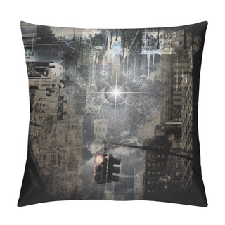 Personality  Modern Digital Art. Surreal Urban Grunge. Mixed Media. 3D Rendering Pillow Covers