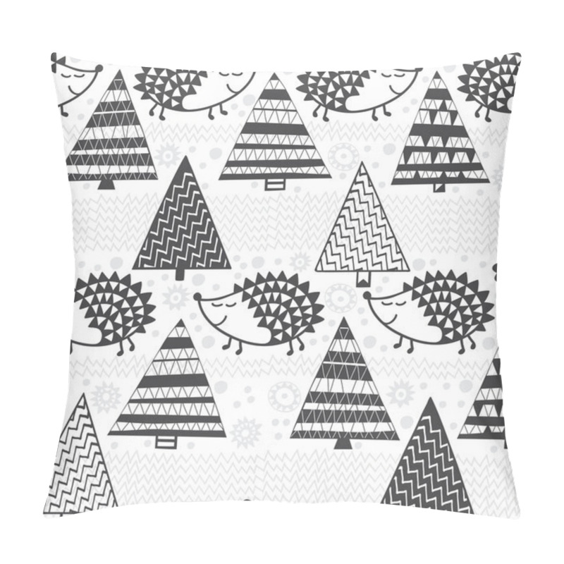 Personality   Seamless  pattern with Hedgehogs & fir-trees pillow covers