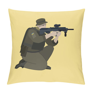 Personality  Illustration Of Soldier With Ukrainian Flag On Uniform Protecting Country On Yellow Pillow Covers