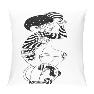 Personality  Cartoon Illustration Of A Clown On Unicycle  Pillow Covers