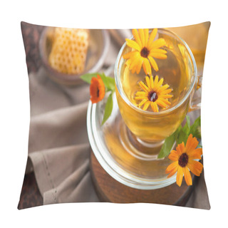 Personality  A Cup Of Calendula Marigold Tea On A Table Pillow Covers