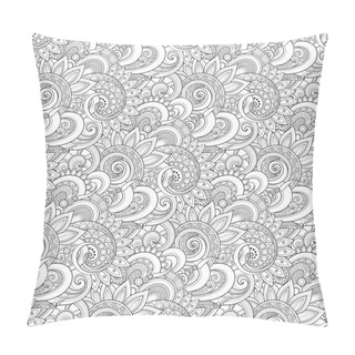 Personality  Monochrome Seamless Pattern With Floral Motifs, Vector, Illustration Pillow Covers