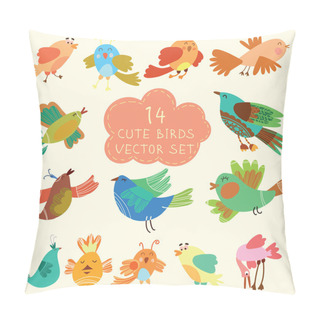 Personality  Cute Birds In Vector. Cartoon Set Pillow Covers