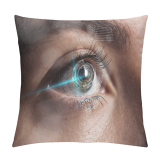 Personality  Close Up View Of Human Eye With Data Illustration, Robotic Concept Pillow Covers