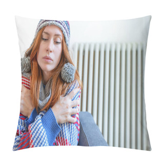 Personality  One Person Feeling Cold At Home Having Heating Problem Pillow Covers