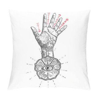 Personality  Fortune Teller Hand Or Witch Hand With All Seeing Eye. Mystic An Pillow Covers