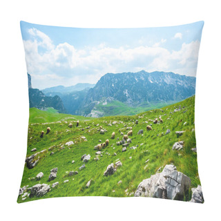 Personality  Beautiful View Of Flock Of Sheep Grazing On Valley In Durmitor Massif, Montenegro Pillow Covers