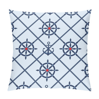 Personality  Classic Marine Seamless Pattern With Anchor And Steering Wheel. Sea And Wave Theme Pillow Covers