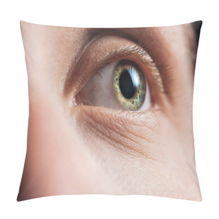 Personality  Close Up View Of Young Man Eye With Eyelashes And Eyebrow Looking Away Pillow Covers