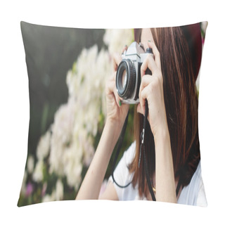 Personality  Hipster Girl With Camera Pillow Covers