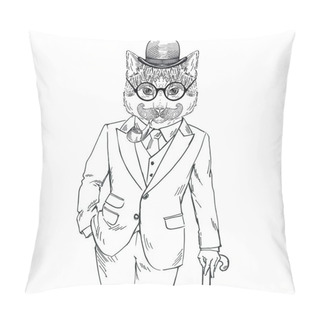 Personality  Cat Dressed Up In Tweed Suit Pillow Covers