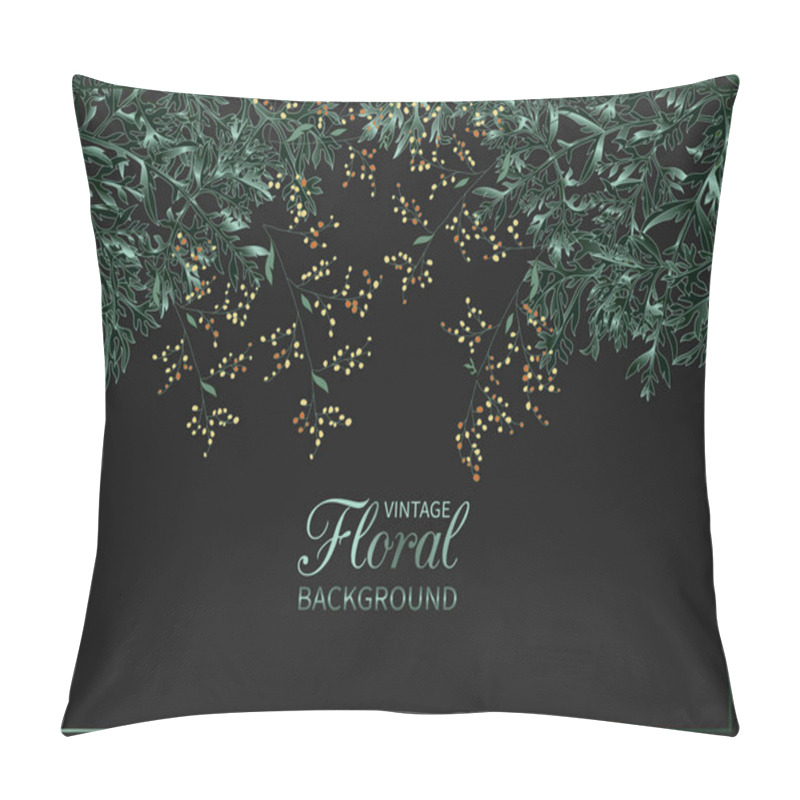 Personality  Branch of flowering wormwood on dark blue background. pillow covers