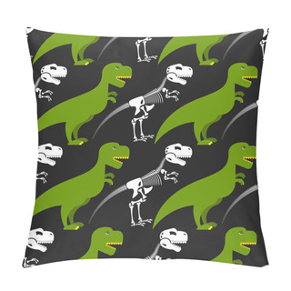 Personality  Dinosaur Skeleton And Seamless Pattern. Green Prehistoric Monste Pillow Covers