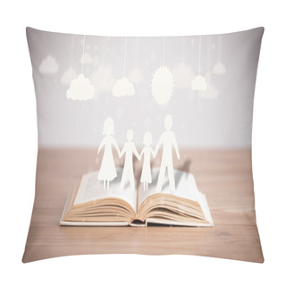 Personality  Cardboard Figures Of The Family On Opened Book Pillow Covers