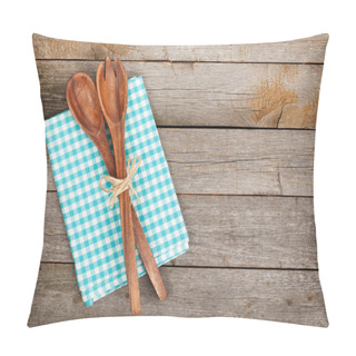 Personality Vintage Kitchen Utensils Over Wooden Table Pillow Covers