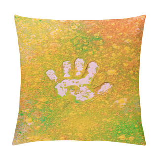 Personality  Handprint On Orange, Yellow And Green Colorful Holi Paint Explosion Pillow Covers