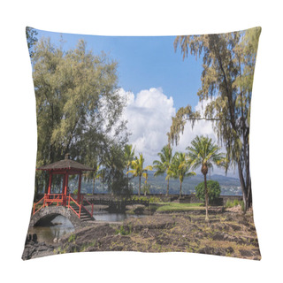 Personality  Japanese Covered Bridge At Liliuokalani Gardens In Hilo, Hawaii, Pillow Covers