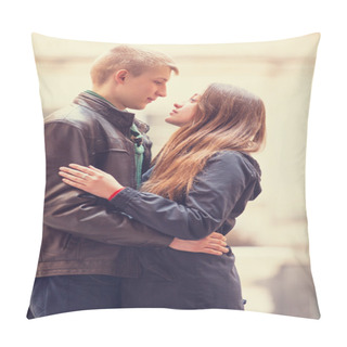 Personality Young Teen Couple At Outdoor. Pillow Covers