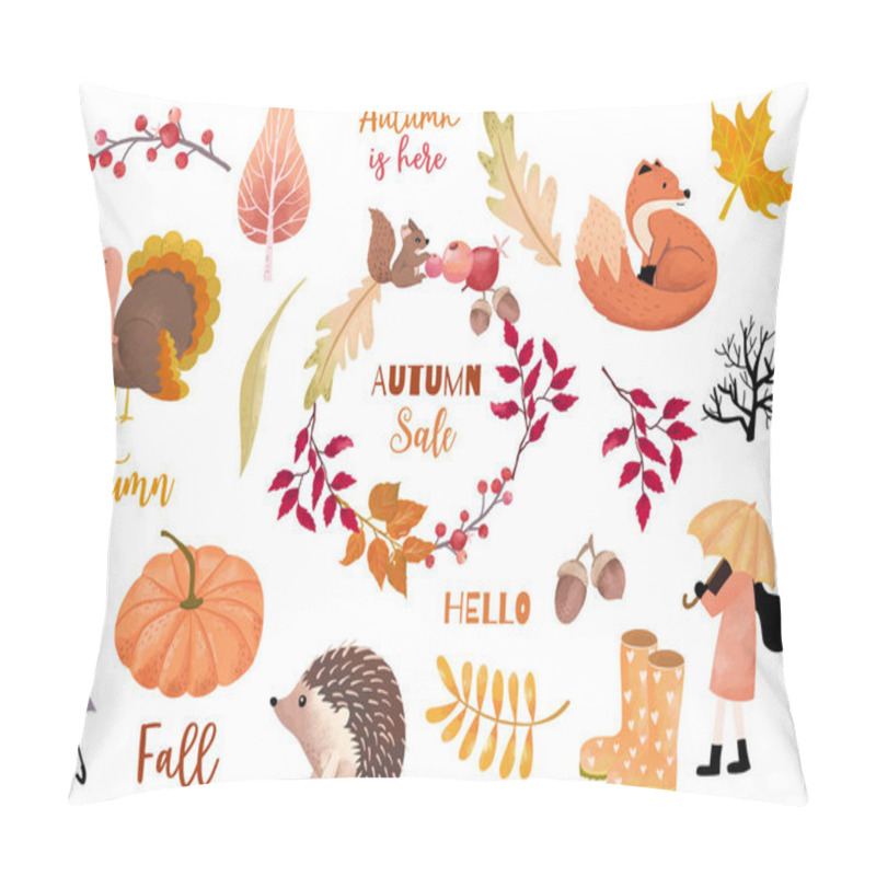 Personality  Autumn object collection with pumpkin,fox,turkey,acorn,leaves.Il pillow covers