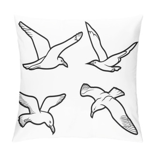 Personality  Cartoon Cute Doodle Seagulls Set. Sketchy Vector Funny Illustration. Isolated On White Background. Pillow Covers