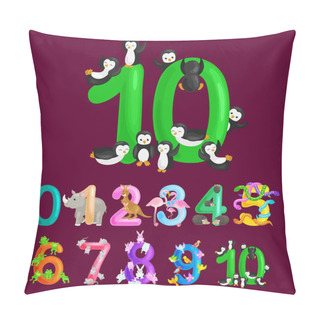 Personality  Ordinal Number 10 For Teaching Children Counting Ten Penguins With The Ability To Calculate Amount Animals Abc Alphabet Kindergarten Books Or Elementary School Posters Collection Vector Illustration Pillow Covers