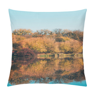 Personality  Golden Trees In Autumnal Forest And Calm Lake Pillow Covers