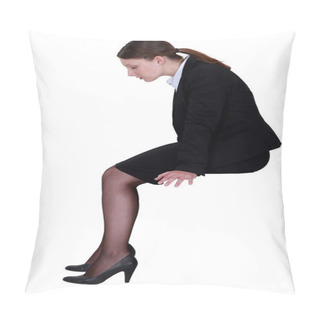 Personality  Businesswoman Sitting In Profile With Legs Dangling Pillow Covers