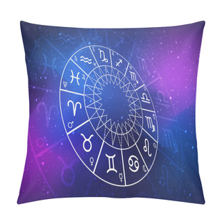 Personality  Zodiac Circle On The Background Of The Dark Cosmos. Astrology. The Science Of Stars And Planets. Esoteric Knowledge. Ruler Planets. Twelve Signs Of The Zodiac Pillow Covers