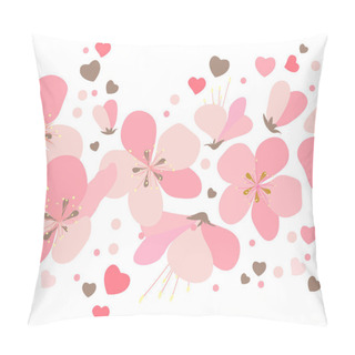 Personality  Seamless Border Made Of Pink Cherry Flowers And Dots Pillow Covers