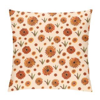 Personality  Seamless Pattern With Blooming Daisies Flowers On Beige Background  Pillow Covers