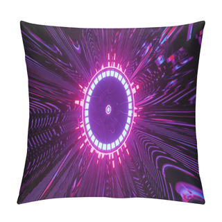 Personality  A 3d Render Of The Colorful Neon Lights In Circular Shapes On A Black Background Pillow Covers