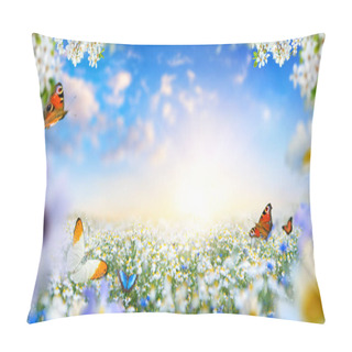Personality  Dreamland Fantasy Spring Landscape With Flowers And Butterflies Pillow Covers