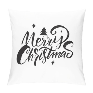Personality  Merry Christmas Hand Drawn Black Color Modern Brush Calligraphy Text. Holiday Celebration Lettering Phrase. Isolated On White Background. Pillow Covers