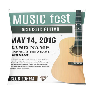 Personality  Music Festival Poster With Acoustic Guitar. Vector Illustration Pillow Covers