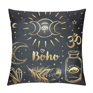 Personality  Boho Chic Dreamcatcher Illustration Set. Hindu Paisley Motifs. G Pillow Covers