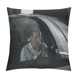 Personality  Undercover Male Agent Doing Surveillance And Using Talkie Walkie In Car Pillow Covers