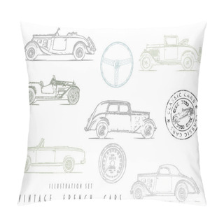 Personality  Illustration Set Vintage French Cars With Stamp Design Pillow Covers
