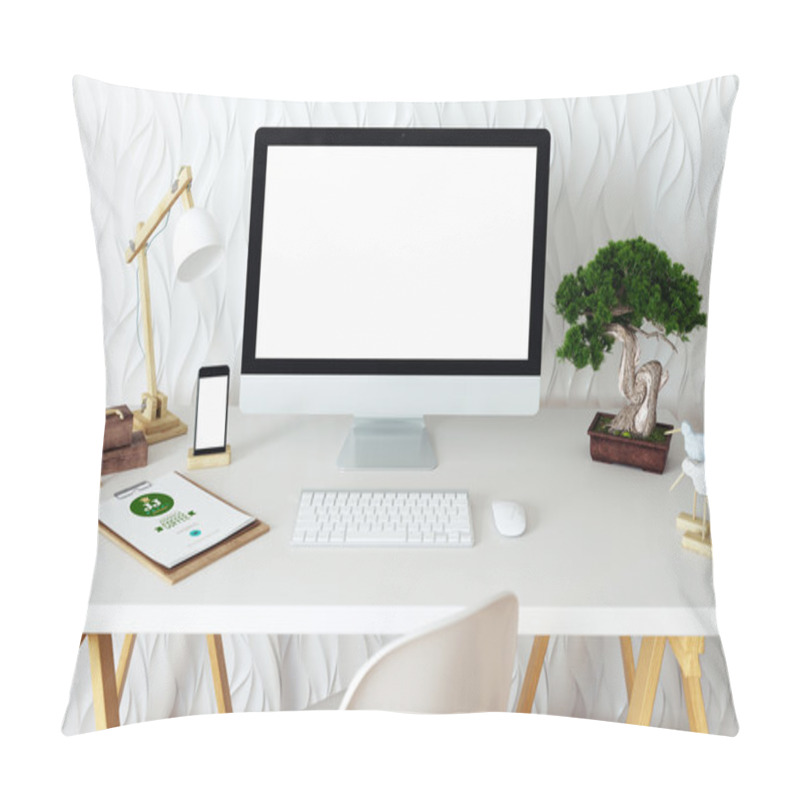 Personality  Display Mock-up In Interior. Template Device For Mock-up. White Screen Device For The Layout.  Pillow Covers