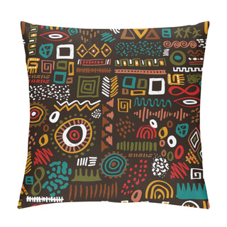 Personality  Abstract African Art Style Seamless Pattern. Hand Drawn Tribal Decoration Background With Boho Doodle Shapes And Ethnic Symbols. Pillow Covers