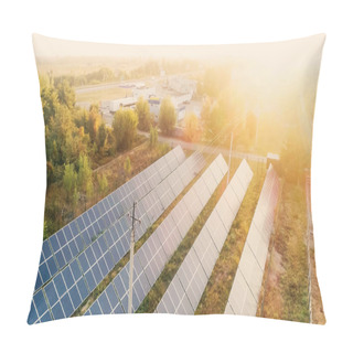 Personality  Aerial View Of Solar Panels And Power Lines At Sunset  Pillow Covers