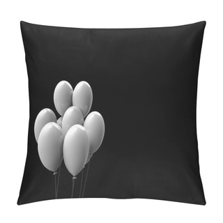 Personality  3d Rendering. Floating White Big Balloons Isolated On Copy Space Black Background. Pillow Covers