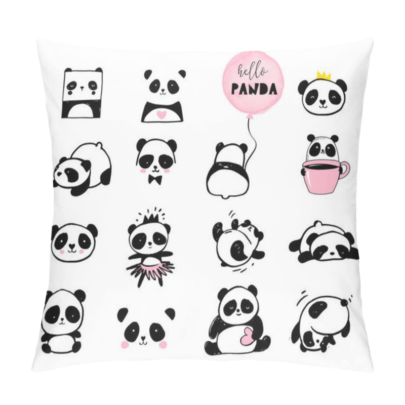 Personality  Cute Panda bear illustrations, collection of vector hand drawn elements, black and white icons pillow covers